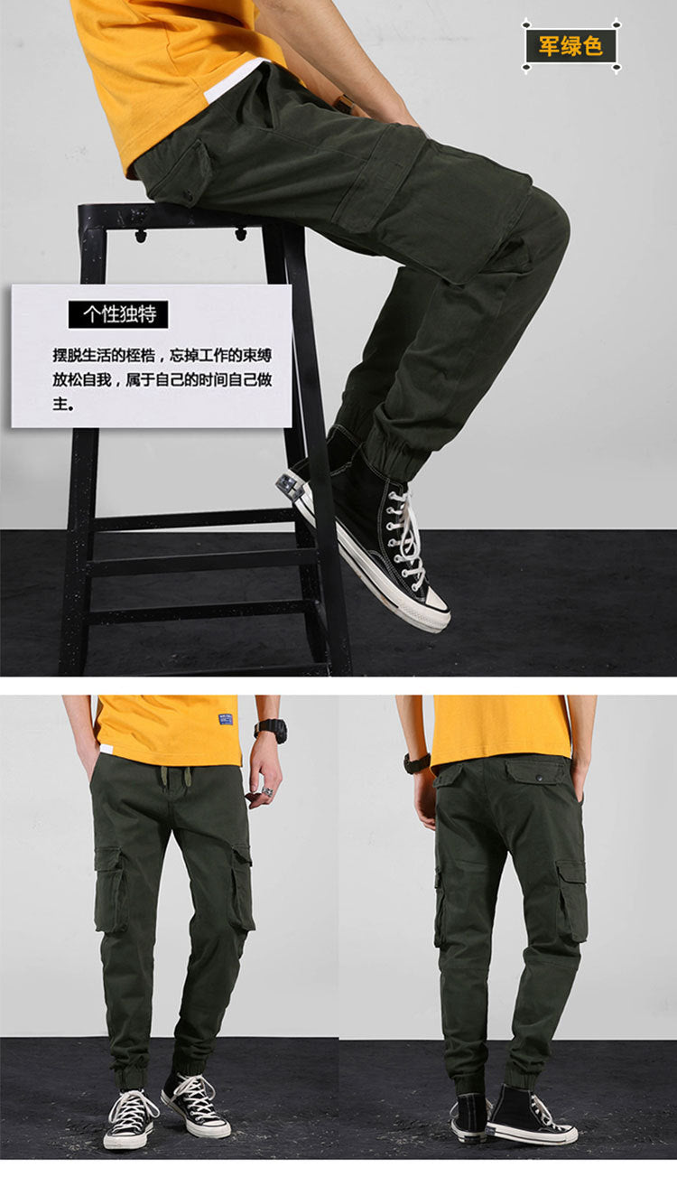 2025 New Casual Pants for Men, Elastic Waist Leggings, Pure Cotton Stretch Outdoor Multi-Pocket Cargo Pants for Men