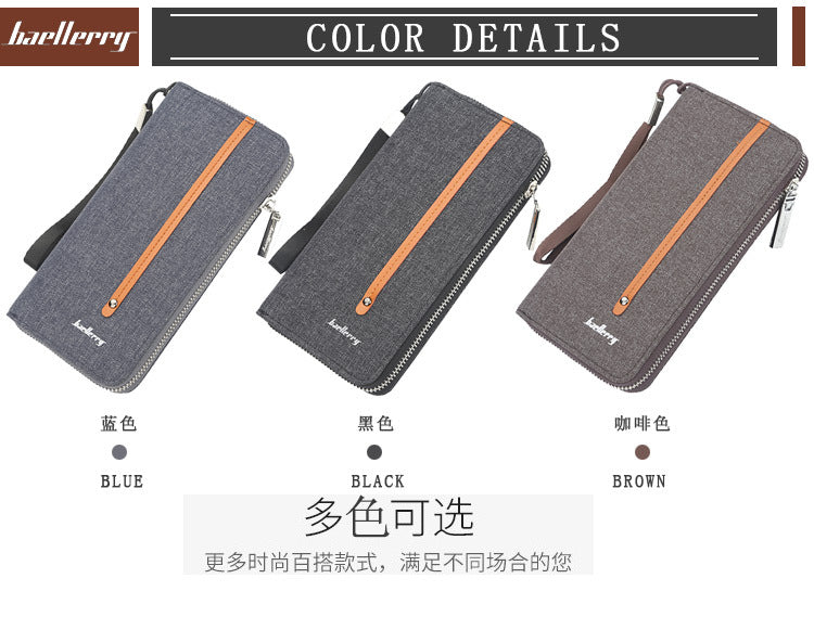 Baellerry Men's Wallet Long Canvas Zipper Casual Multi-Card Slot Multi-Functional High-End Clutch Bag