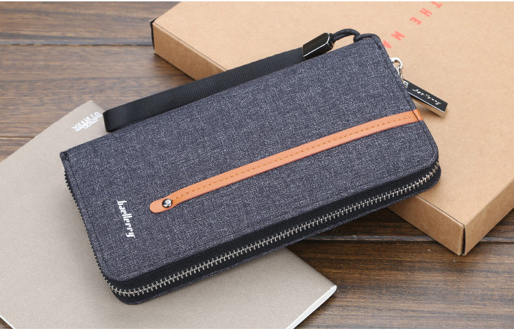Baellerry Men's Wallet Long Canvas Zipper Casual Multi-Card Slot Multi-Functional High-End Clutch Bag