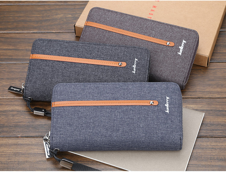 Baellerry Men's Wallet Long Canvas Zipper Casual Multi-Card Slot Multi-Functional High-End Clutch Bag