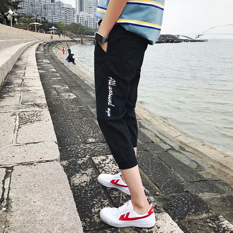 2026 Summer New Men's Cropped Pants Casual Shorts Slim Fit 7/8 Pants Korean Style Sports Pants Trendy