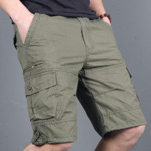 Summer Cargo Pants, Thin, Loose, Plus-Size Men's Shorts, Multi-Pocket Mid-Length Pants, Outdoor Casual Seven-Point Pants, High-Waisted for Men