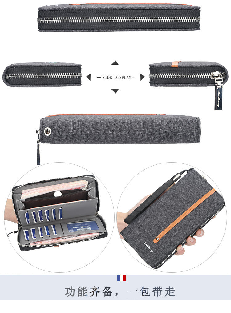 Baellerry Men's Wallet Long Canvas Zipper Casual Multi-Card Slot Multi-Functional High-End Clutch Bag
