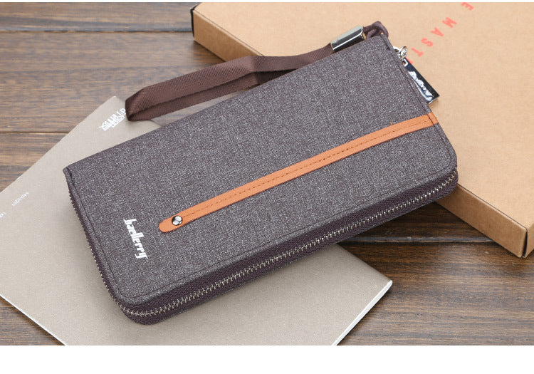 Baellerry Men's Wallet Long Canvas Zipper Casual Multi-Card Slot Multi-Functional High-End Clutch Bag