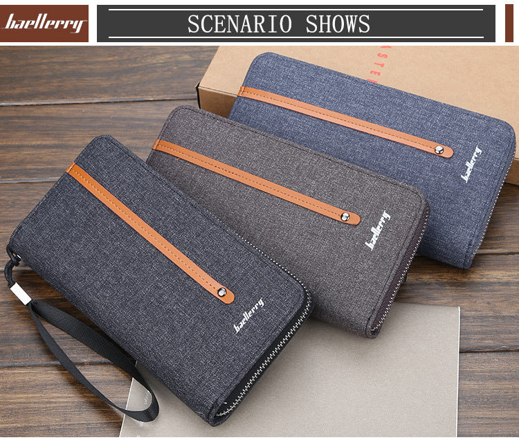 Baellerry Men's Wallet Long Canvas Zipper Casual Multi-Card Slot Multi-Functional High-End Clutch Bag