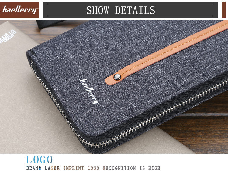 Baellerry Men's Wallet Long Canvas Zipper Casual Multi-Card Slot Multi-Functional High-End Clutch Bag