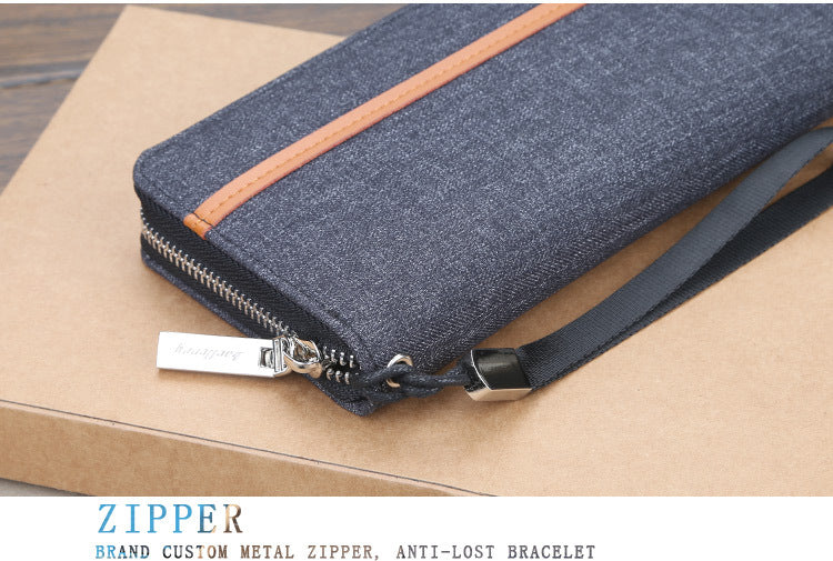 Baellerry Men's Wallet Long Canvas Zipper Casual Multi-Card Slot Multi-Functional High-End Clutch Bag