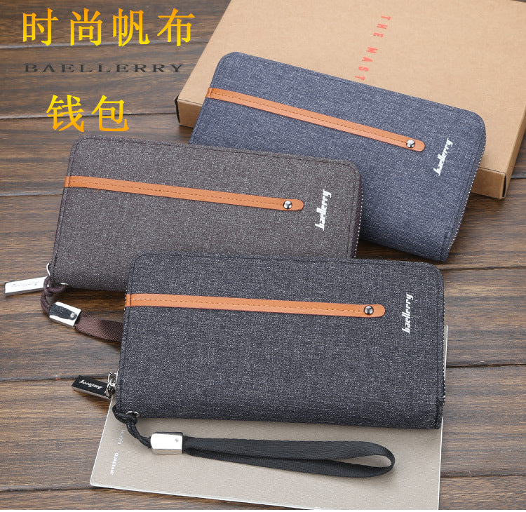 Baellerry Men's Wallet Long Canvas Zipper Casual Multi-Card Slot Multi-Functional High-End Clutch Bag