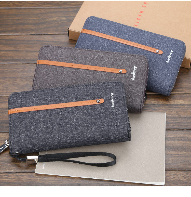 Baellerry Men's Wallet Long Canvas Zipper Casual Multi-Card Slot Multi-Functional High-End Clutch Bag
