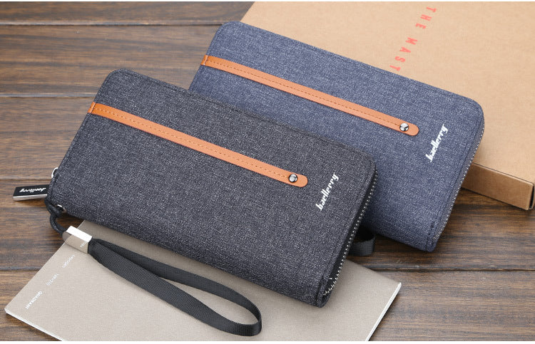 Baellerry Men's Wallet Long Canvas Zipper Casual Multi-Card Slot Multi-Functional High-End Clutch Bag