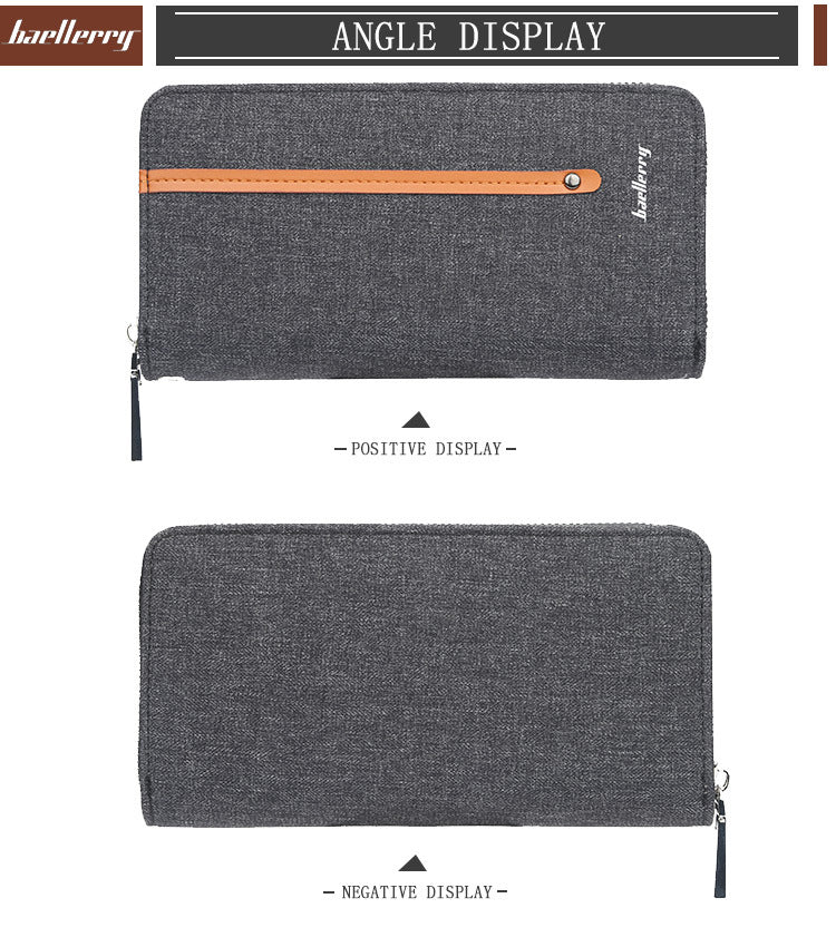 Baellerry Men's Wallet Long Canvas Zipper Casual Multi-Card Slot Multi-Functional High-End Clutch Bag