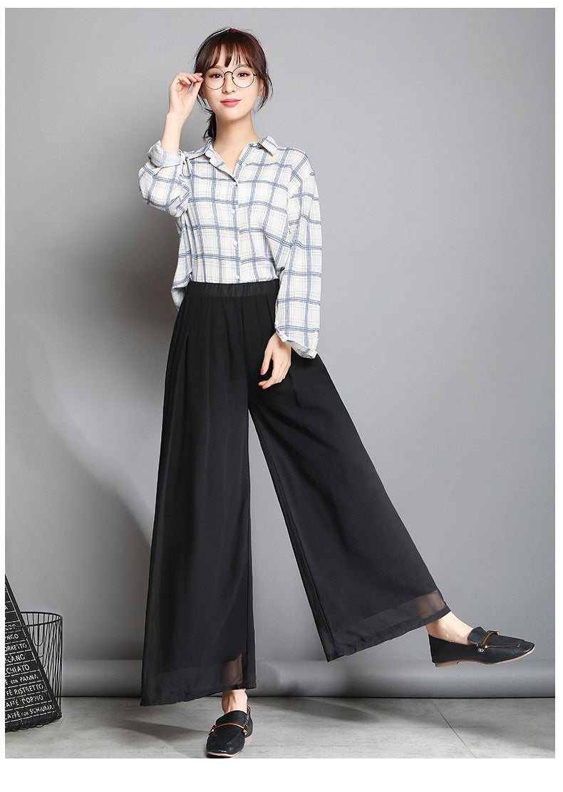 Women's Summer New Fashion Loose Large Size 200 Jin High Waist Culottes Slim Chiffon Pants Wide Leg Women's Pants Casual Long