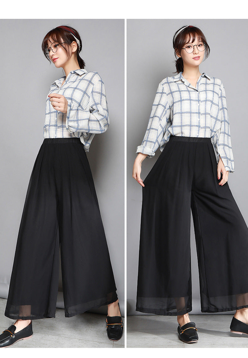 Women's Summer New Fashion Loose Large Size 200 Jin High Waist Culottes Slim Chiffon Pants Wide Leg Women's Pants Casual Long