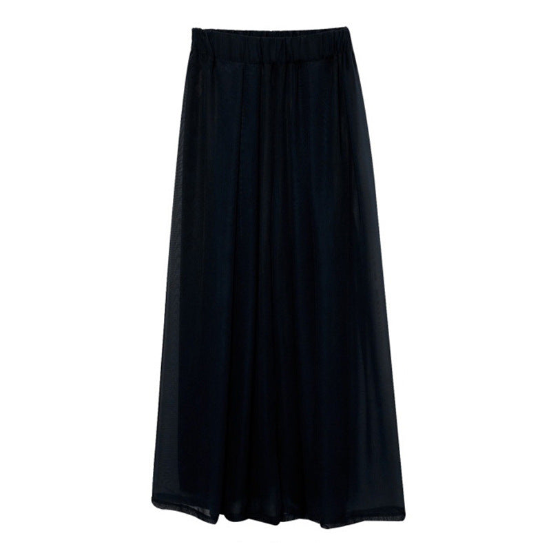 Women's Summer New Fashion Loose Large Size 200 Jin High Waist Culottes Slim Chiffon Pants Wide Leg Women's Pants Casual Long