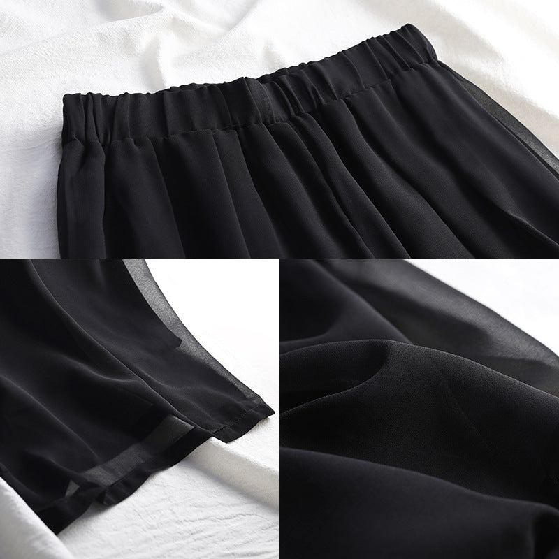 Women's Summer New Fashion Loose Large Size 200 Jin High Waist Culottes Slim Chiffon Pants Wide Leg Women's Pants Casual Long