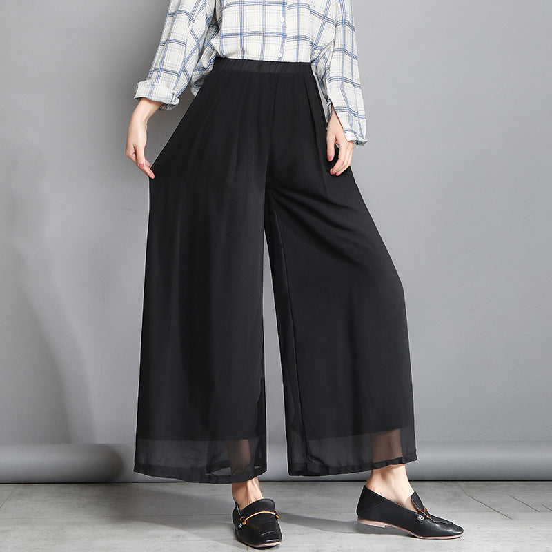 Women's Summer New Fashion Loose Large Size 200 Jin High Waist Culottes Slim Chiffon Pants Wide Leg Women's Pants Casual Long
