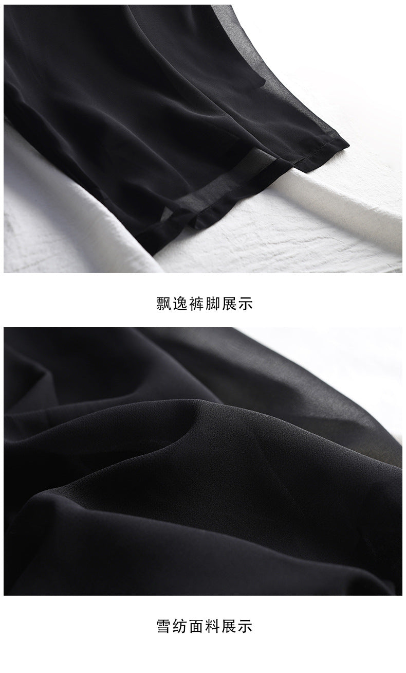 Women's Summer New Fashion Loose Large Size 200 Jin High Waist Culottes Slim Chiffon Pants Wide Leg Women's Pants Casual Long