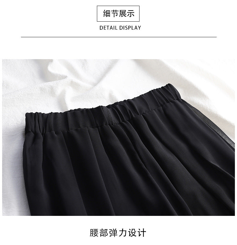 Women's Summer New Fashion Loose Large Size 200 Jin High Waist Culottes Slim Chiffon Pants Wide Leg Women's Pants Casual Long