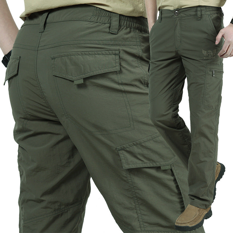 Summer Outdoor Thin Waterproof Quick-drying Pants Men's Casual Trousers Men's Loose plus size Multi-pocket Cordwork Pants Charge Pants