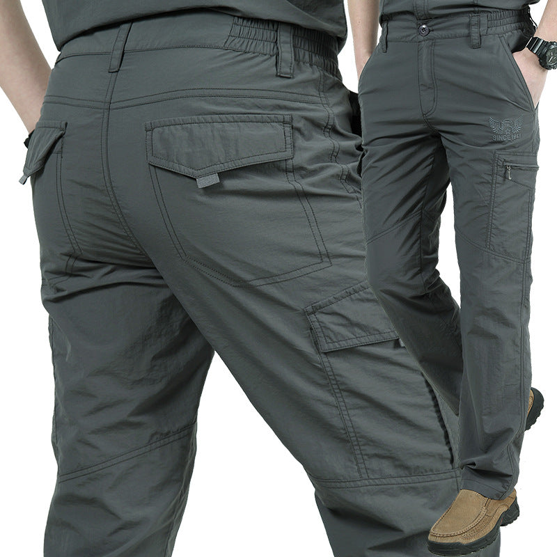 Summer Outdoor Thin Waterproof Quick-drying Pants Men's Casual Trousers Men's Loose plus size Multi-pocket Cordwork Pants Charge Pants