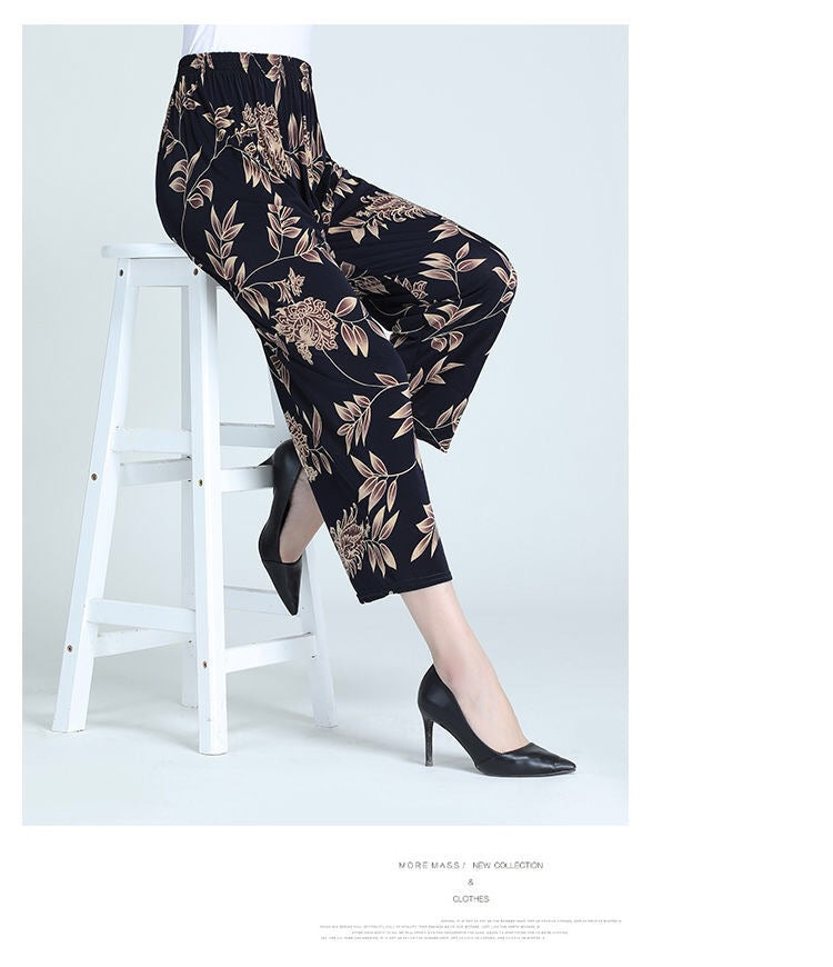 Cross-Border Popular Summer Women's Ice Silk Pants for Middle-Aged and Elderly, Loose Casual Home Pants, Elastic Plus-Size Pants for Square Dancing