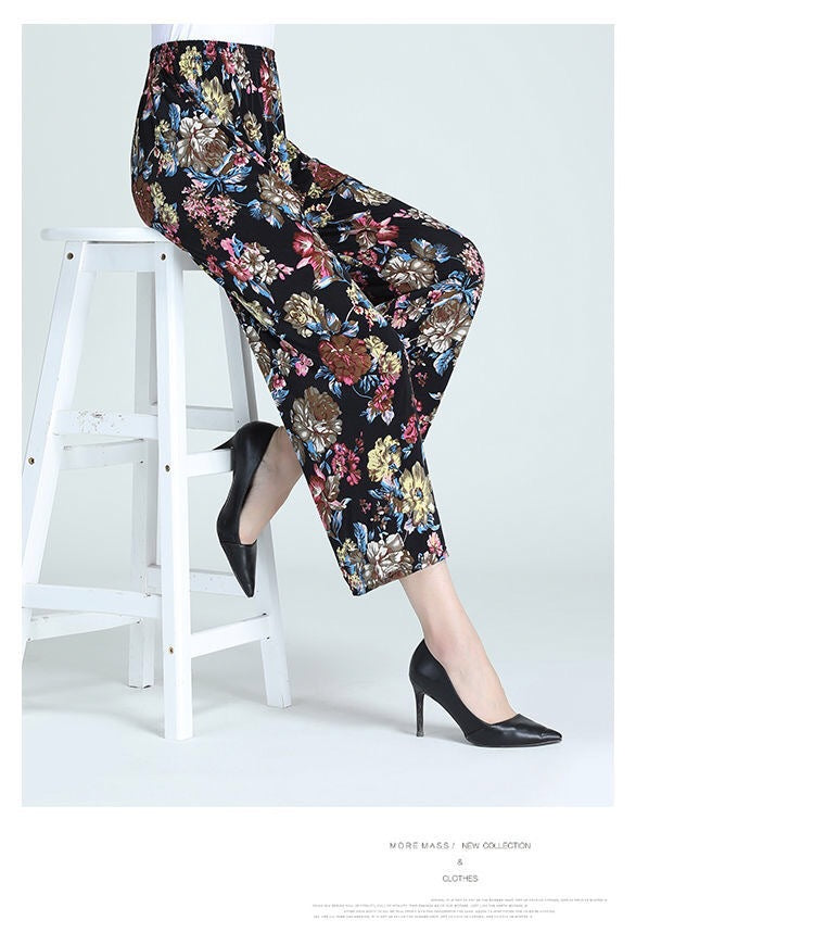Cross-Border Popular Summer Women's Ice Silk Pants for Middle-Aged and Elderly, Loose Casual Home Pants, Elastic Plus-Size Pants for Square Dancing