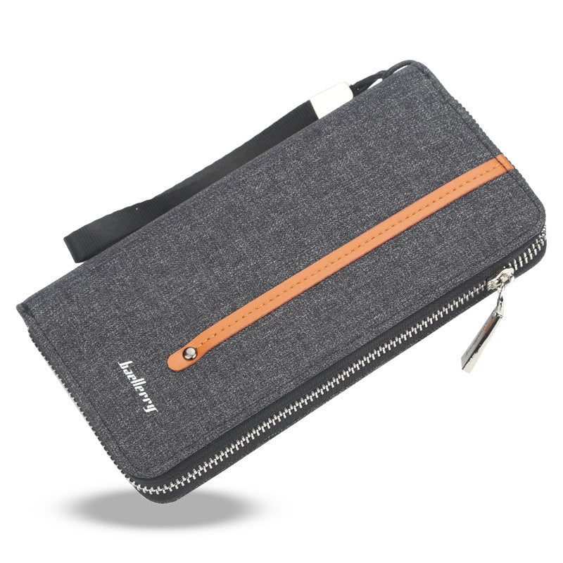 Baellerry Men's Long Canvas Wallet - Zipper Clutch with Card Slots