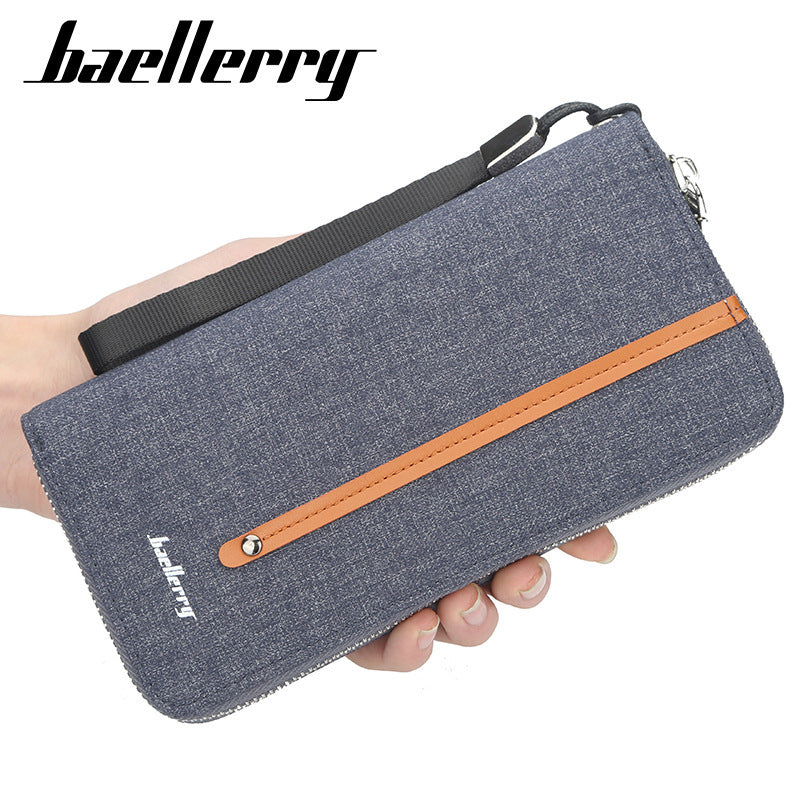 Baellerry Men's Wallet Long Canvas Zipper Casual Multi-Card Slot Multi-Functional High-End Clutch Bag
