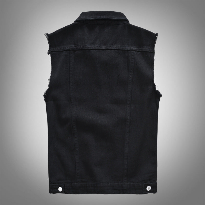 Trendy Men's Spring, Summer and Autumn Denim Vest Black Trendy Brand Cool Men's Casual Vest Youth Vest