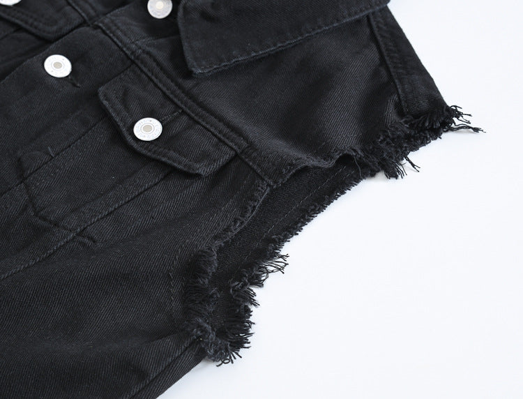 Trendy Men's Spring, Summer and Autumn Denim Vest Black Trendy Brand Cool Men's Casual Vest Youth Vest