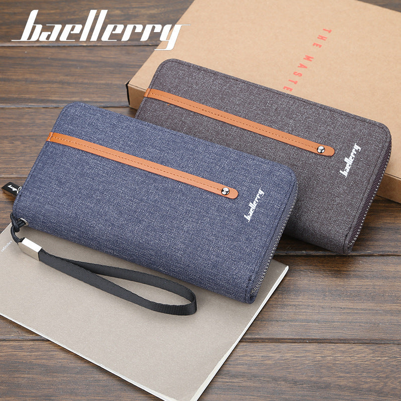 Baellerry Men's Wallet Long Canvas Zipper Casual Multi-Card Slot Multi-Functional High-End Clutch Bag