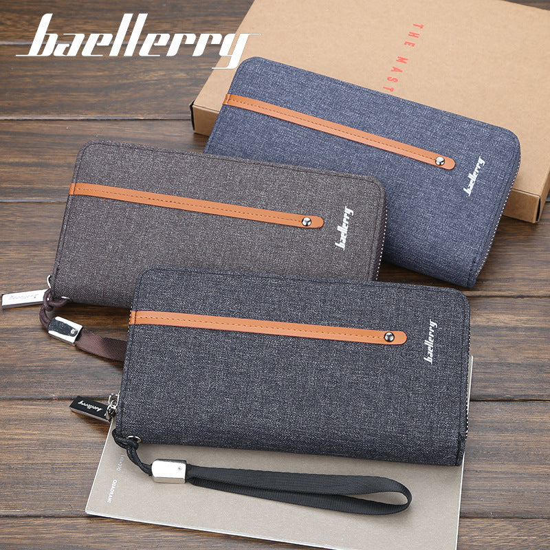 Baellerry Men's Wallet Long Canvas Zipper Casual Multi-Card Slot Multi-Functional High-End Clutch Bag