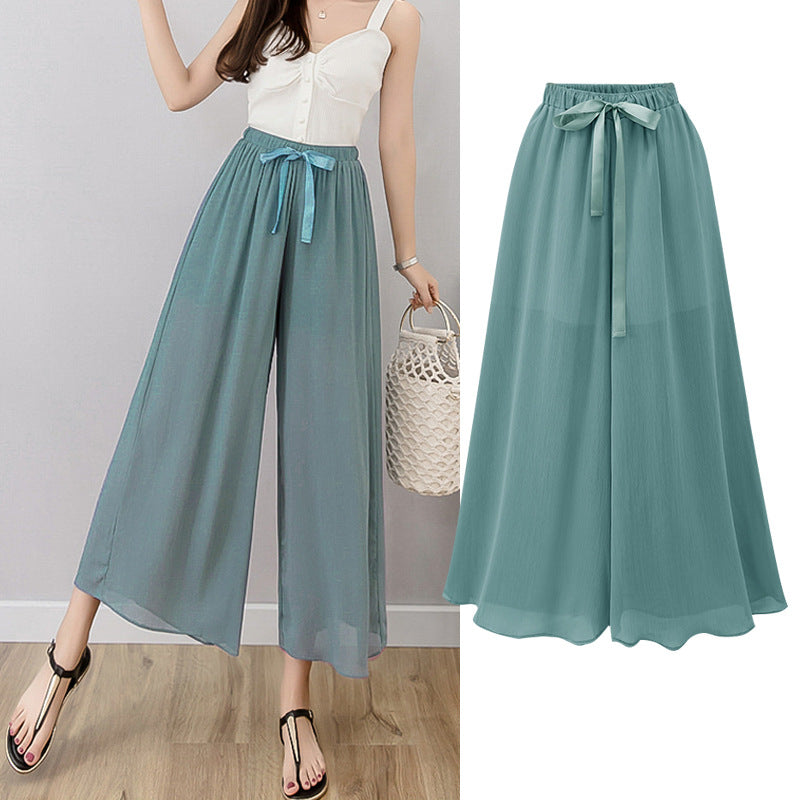 Nine points wide leg pants women's summer thin chiffon plus size high waist loose women's pants 300kg chubby girl drape straight pants