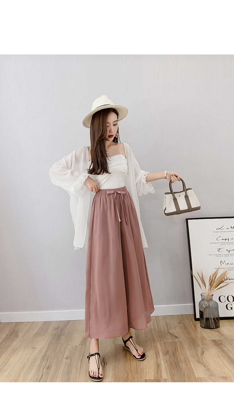 Nine points wide leg pants women's summer thin chiffon plus size high waist loose women's pants 300kg chubby girl drape straight pants