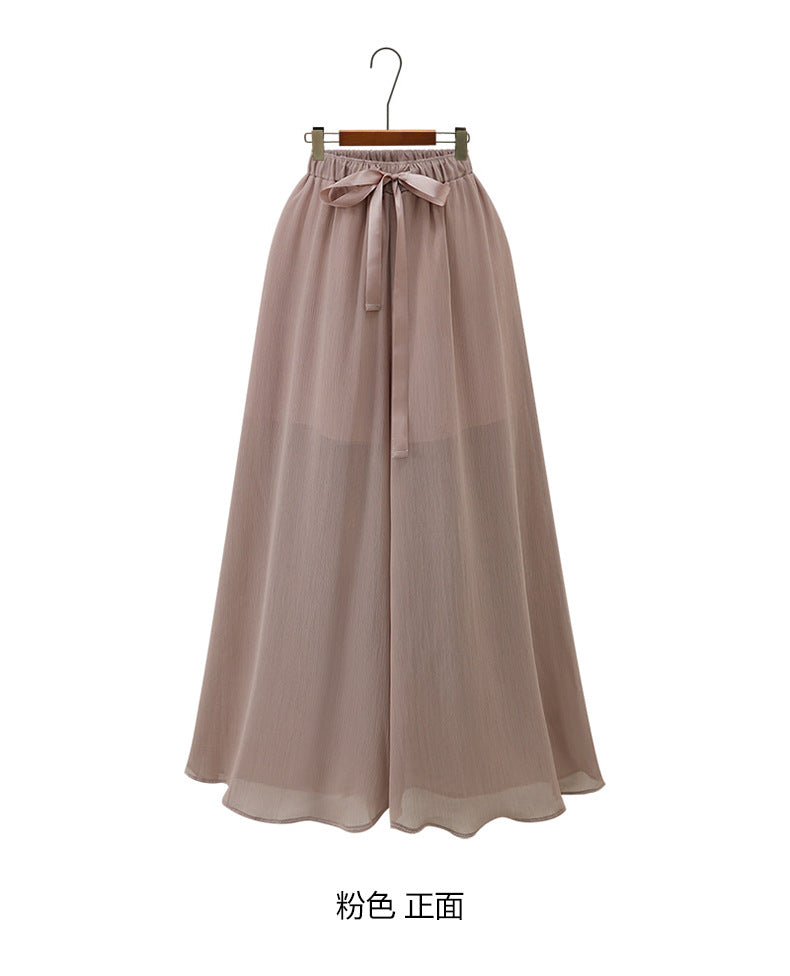 Nine points wide leg pants women's summer thin chiffon plus size high waist loose women's pants 300kg chubby girl drape straight pants