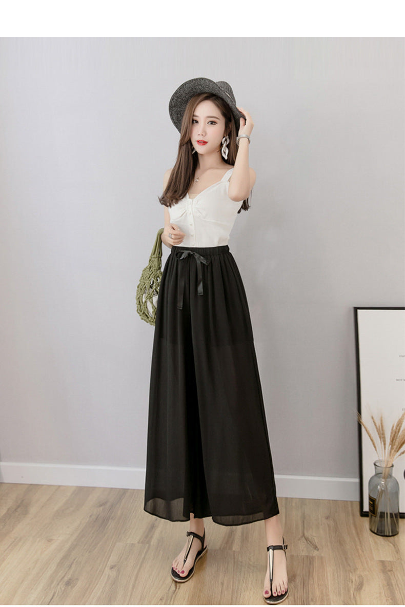 Nine points wide leg pants women's summer thin chiffon plus size high waist loose women's pants 300kg chubby girl drape straight pants