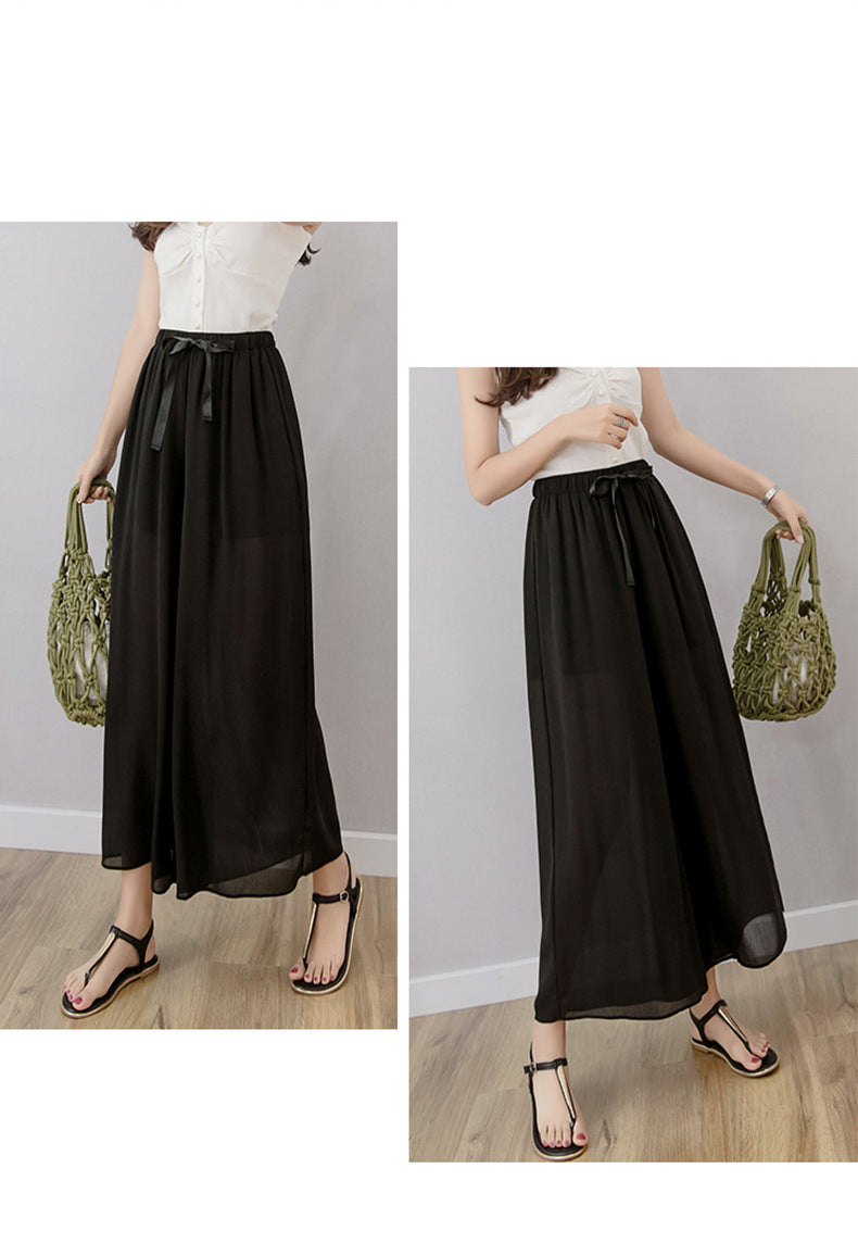 Nine points wide leg pants women's summer thin chiffon plus size high waist loose women's pants 300kg chubby girl drape straight pants