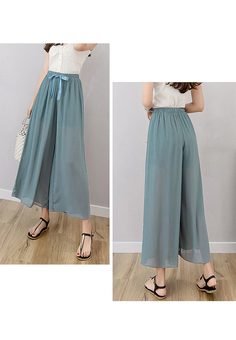 Nine points wide leg pants women's summer thin chiffon plus size high waist loose women's pants 300kg chubby girl drape straight pants