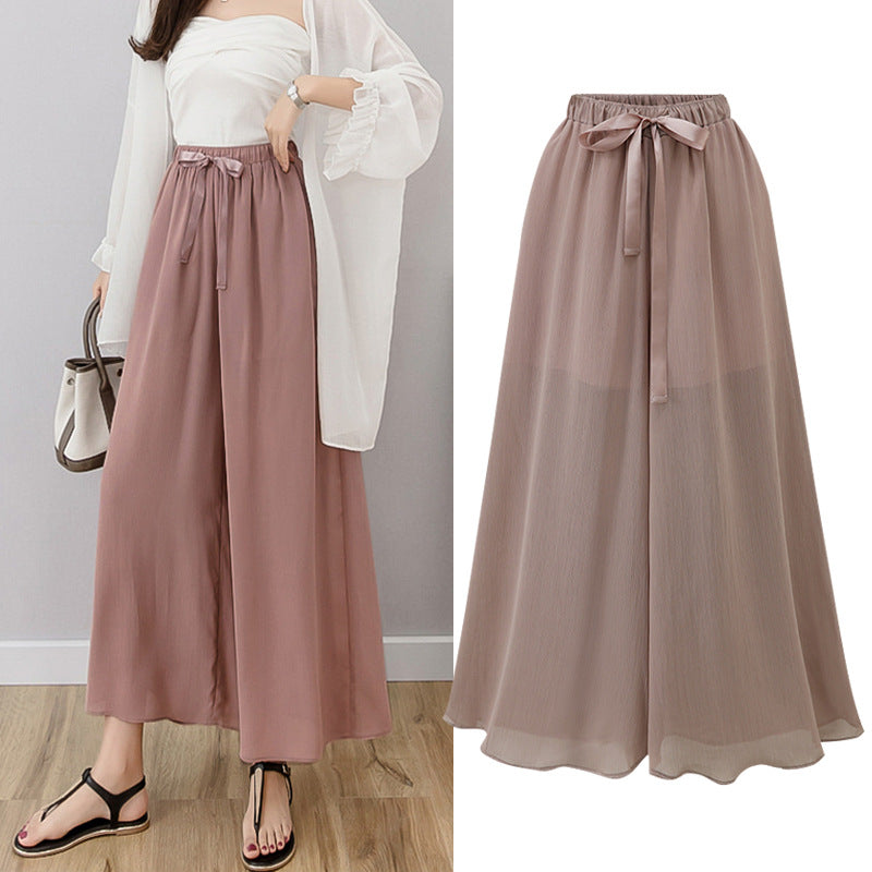 Nine points wide leg pants women's summer thin chiffon plus size high waist loose women's pants 300kg chubby girl drape straight pants