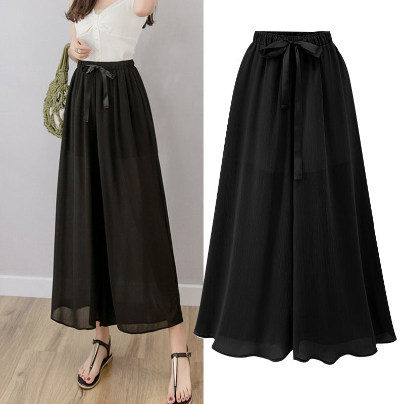 Nine points wide leg pants women's summer thin chiffon plus size high waist loose women's pants 300kg chubby girl drape straight pants