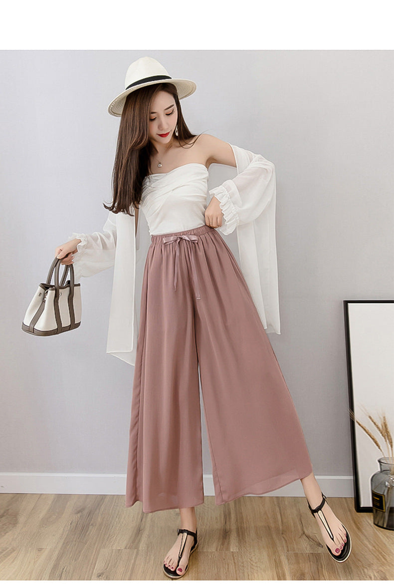 Nine points wide leg pants women's summer thin chiffon plus size high waist loose women's pants 300kg chubby girl drape straight pants