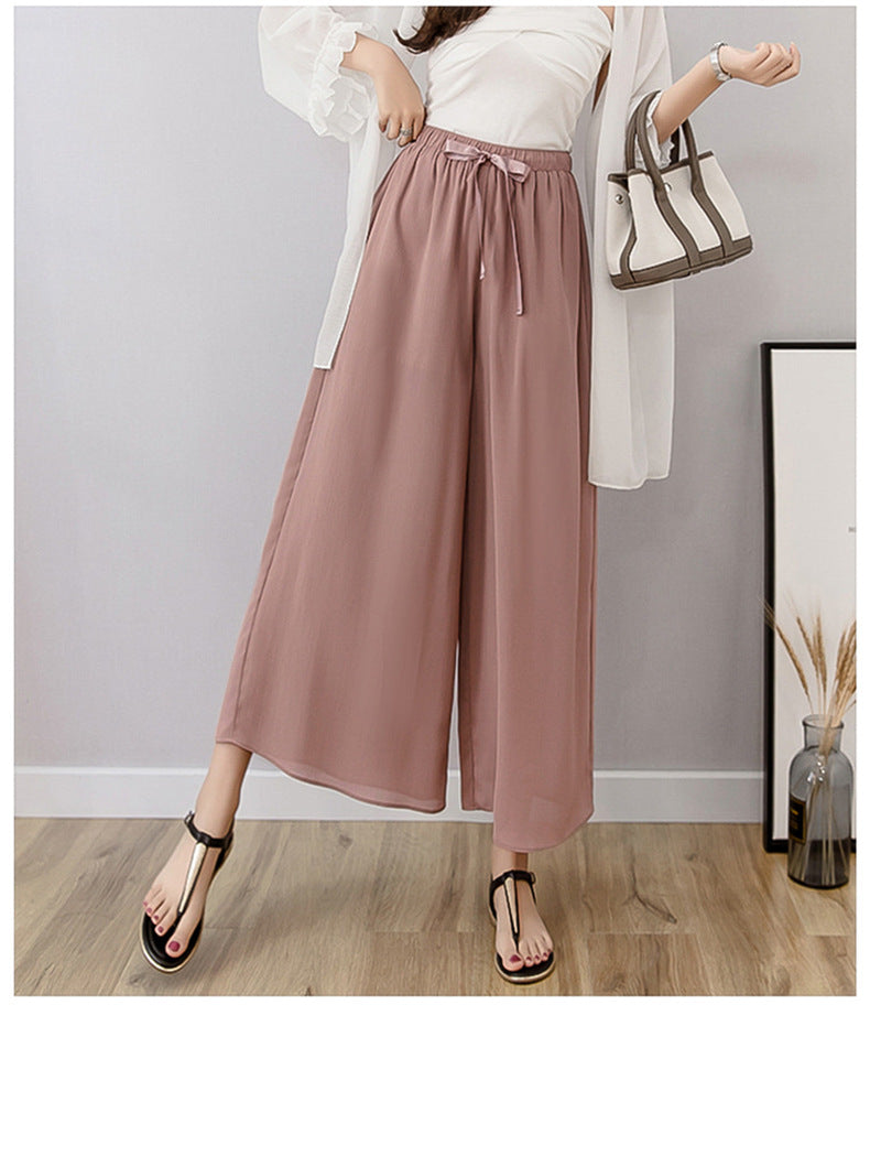 Nine points wide leg pants women's summer thin chiffon plus size high waist loose women's pants 300kg chubby girl drape straight pants
