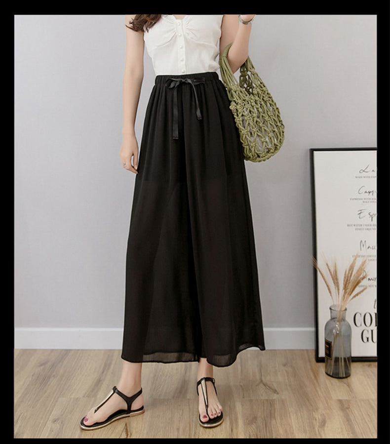 Nine points wide leg pants women's summer thin chiffon plus size high waist loose women's pants 300kg chubby girl drape straight pants