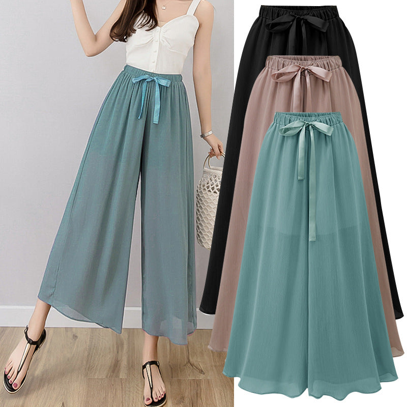 Nine points wide leg pants women's summer thin chiffon plus size high waist loose women's pants 300kg chubby girl drape straight pants