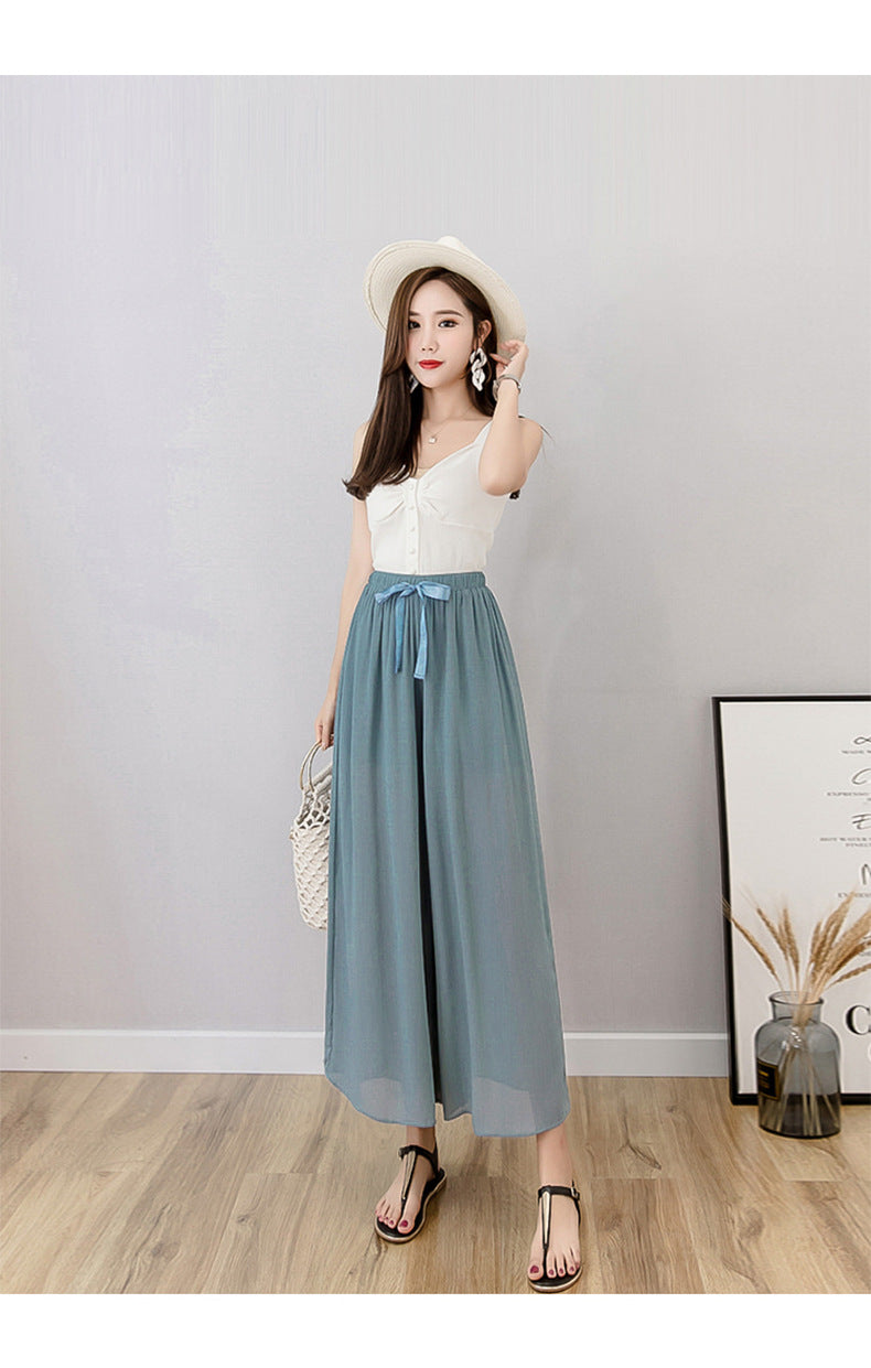 Nine points wide leg pants women's summer thin chiffon plus size high waist loose women's pants 300kg chubby girl drape straight pants