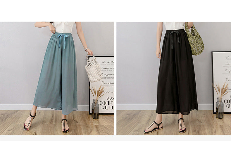 Nine points wide leg pants women's summer thin chiffon plus size high waist loose women's pants 300kg chubby girl drape straight pants