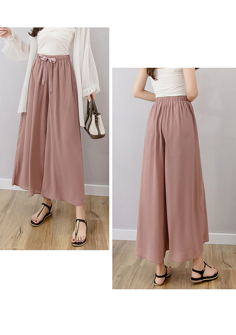 Nine points wide leg pants women's summer thin chiffon plus size high waist loose women's pants 300kg chubby girl drape straight pants