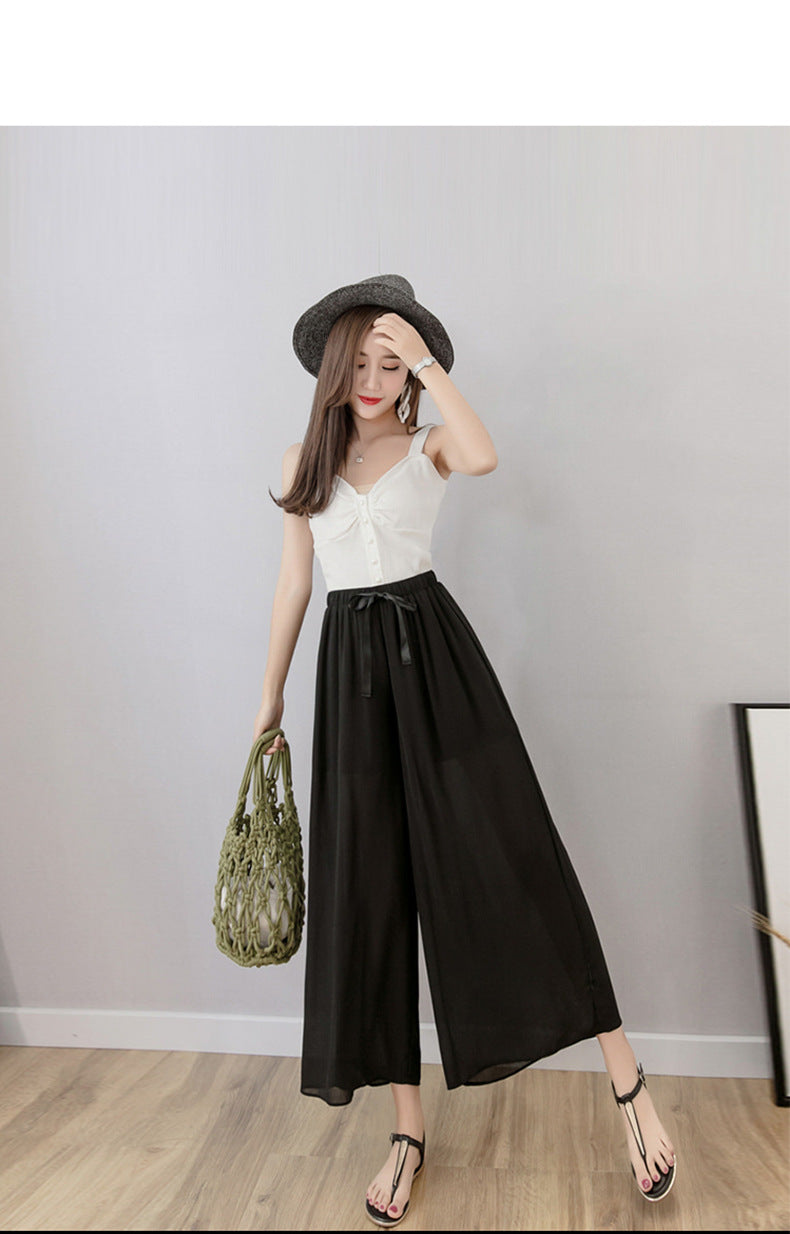Nine points wide leg pants women's summer thin chiffon plus size high waist loose women's pants 300kg chubby girl drape straight pants