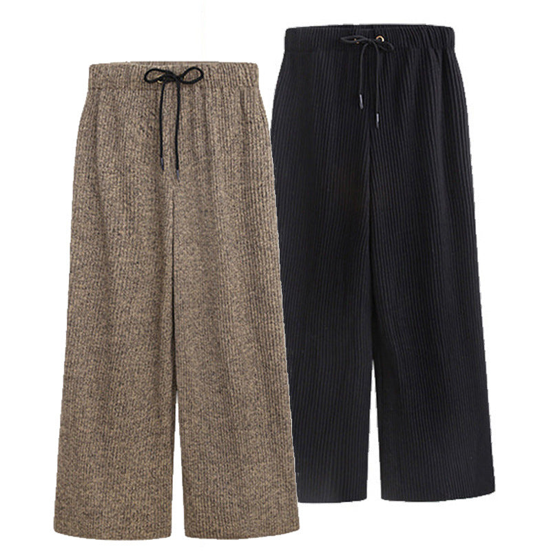 Plus Size Plus Size Woolen Wide-Leg Pants Spring & Fall New Toothpick Strip Loose Nine-Point Straight Pants Women's Pants 100kg