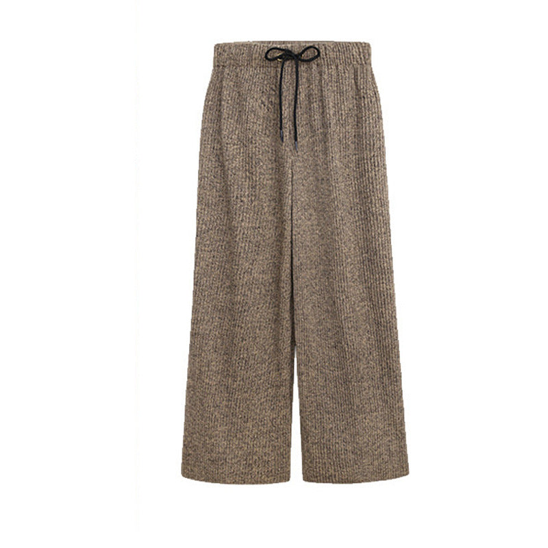 Plus Size Plus Size Woolen Wide-Leg Pants Spring & Fall New Toothpick Strip Loose Nine-Point Straight Pants Women's Pants 100kg